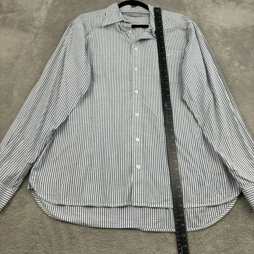 RM Williams Button Up Shirt Mens XXL‎ Blue Stripe Cotton Long Sleeve Casual Logo